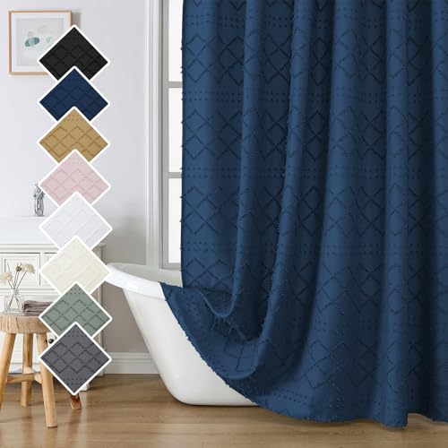 Dusty Blue Fabric Shower Curtain 72x72 Inches, Jacquard Plaid Striped Cloth Shower Curtain, Chic Tufted Hotel Bathroom Farmhouse Shower Curtain Sets - color: Dusty Blue, size: 72"W x 72"L (Pack of 1)