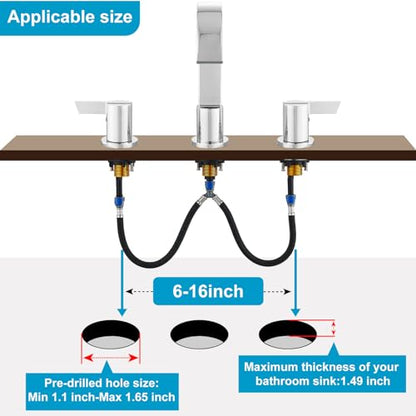 Midanya 8 Inch Widespread Bathroom Sink Faucet 3 Hole,Polish Chrome | Waterfall Swivel Spout,2 Handle,SUS304,with Pop Up Drain,cUPC 24" Water Hose,for 6-16” hole distance vanity,RV,Farmhouse Sink - color: Chrome