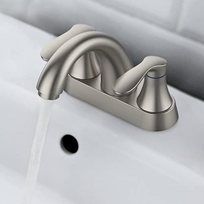 Bathroom Faucet, 4 Inch Bathroom Faucets for Sink 3 Hole, Centerset Bathroom Sink Faucet with Plastic Pop-Up Drain and cUPC Lead-Free Hose(Brushed Nickel) - color: Brushed Nickel, size: 4 inch 1 pack