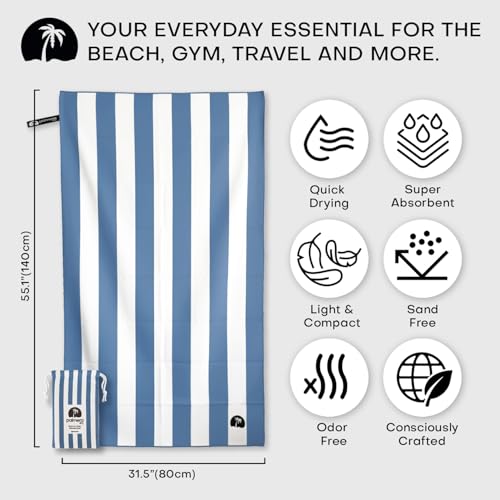 Microfiber Quick-Dry Travel Towel – Super Absorbent, Lightweight, Compact – Sand Resistant, Soft, Packable + Mesh Carry Bag – Beach, Pool, Gym, Camping & Yoga (Blue/White) - color: Blue/White