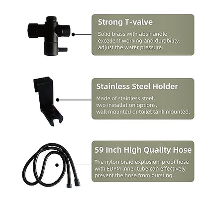 Handheld Bidet Sprayer for Toilet, Brass Leak Free T-Valve & Adjustable Jet Spray, Feminine Hygiene, Baby Diaper Sprayer with Superior Complete Accessories