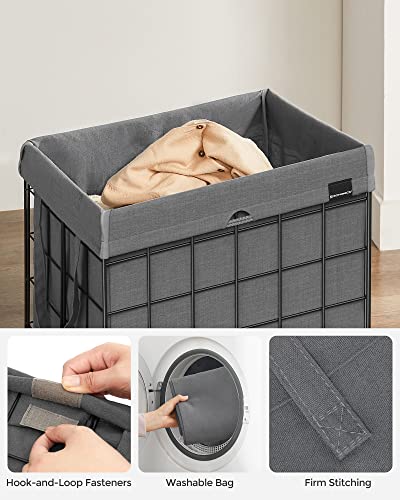 SONGMICS Laundry Hamper, 23.8 Gal. (90L) Laundry Basket, Collapsible Clothes Hamper, Removable and Washable Liner, Metal Wire Frame, for Bedroom Bathroom, Black and Gray ULCB190G01 - color: Black + Gray, size: 90 L