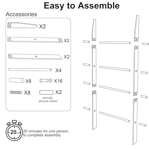 Blanket Ladder 5.6FT for Bathroom, 4 Tier Modern Decor Waterproof Blanket Holder for Living Room and Bedroom, Easy Assembly Clear Acrylic Ladder Shelf, Leaning Quilt Rack with Anti Slip Pads
