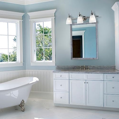 Globe Electric 50783 23" 3-Light Vanity Light, Satin Nickel, Alabaster Glass Shades, Beauty Room Accessories, Bathroom Lights Over Mirror, Makeup Mirror Lights, Wall Light - color: Satin Nickel, Alabaster Glass, 3-Light