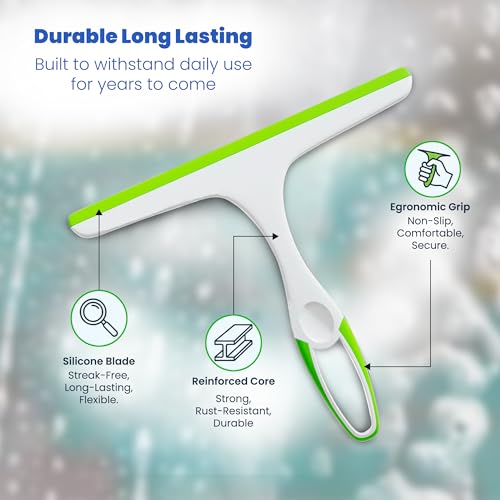 Middleofthemap Shower Squeegee - Flexible Silicone Blade, Lightweight Plastic Handle, Easy Hanging Hook, Attractive Colors, Perfect for Glass Doors, Windows, Tiles, and Mirrors 9.5" (1)