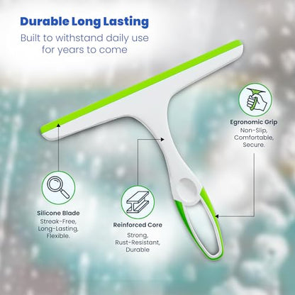 Middleofthemap Shower Squeegee - Flexible Silicone Blade, Lightweight Plastic Handle, Easy Hanging Hook, Attractive Colors, Perfect for Glass Doors, Windows, Tiles, and Mirrors 9.5" (1)