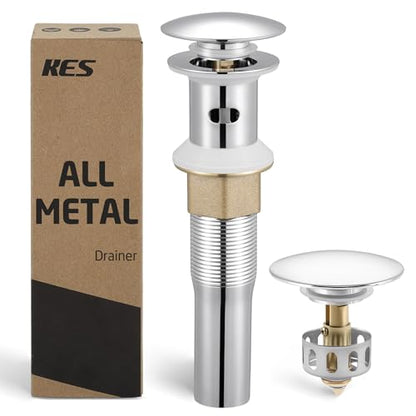 KES All Metal Bathroom Sink Drain with Strainer Basket Hair Catcher Anti Clog Pop Up Drain Stopper for Vanity Vessel Sink with Overflow, Rustproof 18/8 Stainless Steel Polished Chrome S2013A-CH - color: Polished Chrome, style: for sink WITH overflow,1-pac