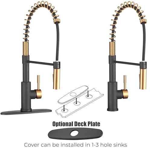 Dura Faucet DF-MK504SLK-MBRG RV High-Arc Pull-Down Kitchen Faucet (Matte) | Spring single-handle design with a swivel spout for cooking and cleanup. Matte Black/Rose Gold finish. - color: Matte Black / Rose Gold