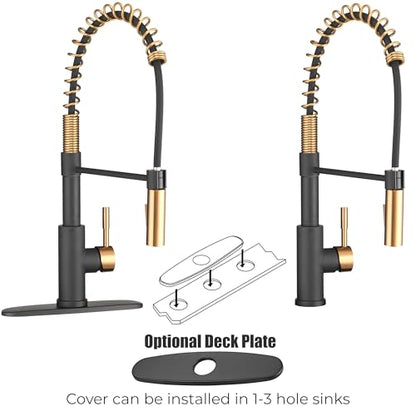 Dura Faucet DF-MK504SLK-MBRG RV High-Arc Pull-Down Kitchen Faucet (Matte) | Spring single-handle design with a swivel spout for cooking and cleanup. Matte Black/Rose Gold finish. - color: Matte Black / Rose Gold