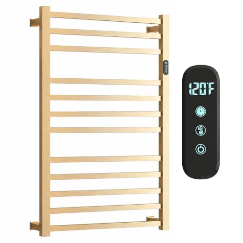 12 Bar Luxury Heated Towel Rack for Bathroom, Wall Mounted Electric Towel Warmer Rack with Timer & Temperature Control, Stainless Steel Towel Heater for Bathroom(Brushed Gold) - size: 12 Bars