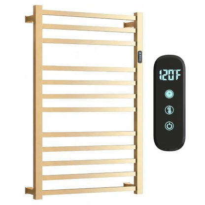 12 Bar Luxury Heated Towel Rack for Bathroom, Wall Mounted Electric Towel Warmer Rack with Timer & Temperature Control, Stainless Steel Towel Heater for Bathroom(Brushed Gold) - size: 12 Bars