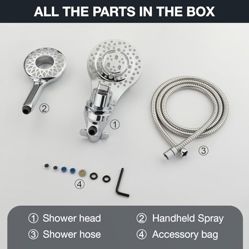 High Pressure Rain Shower Head with Handheld Spray Combo Fixed Showerhead Dual Shower Head Set 10 Sprays Detachable Hand Held Showerheads Built-in Magnetic System Chrome Polished - color: Chrome Polished