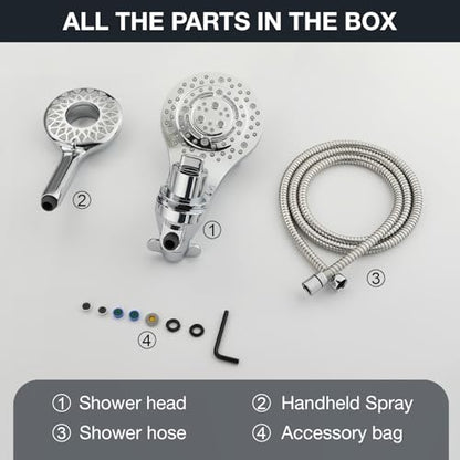High Pressure Rain Shower Head with Handheld Spray Combo Fixed Showerhead Dual Shower Head Set 10 Sprays Detachable Hand Held Showerheads Built-in Magnetic System Chrome Polished - color: Chrome Polished