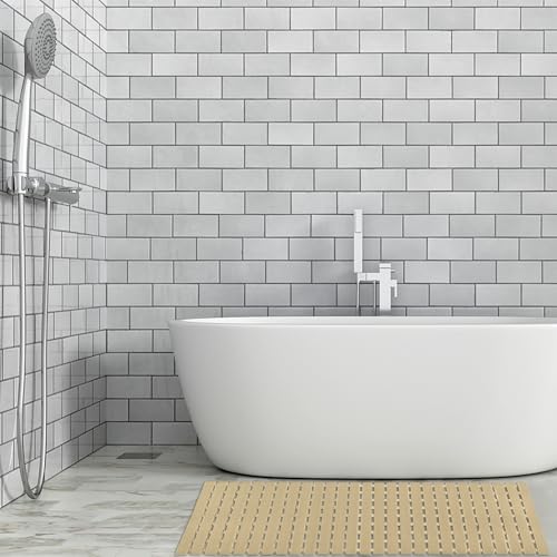 BEMISO Shower Mat Non Slip Bathtub Mat 37.4 x 15.7 Inch Bath Mat for Tub | Suction Cups,Drain Holes,Easy Dry,Easy to Cut,Eco-Friendly - color: Brown, size: 37.4 x 15.7 inches