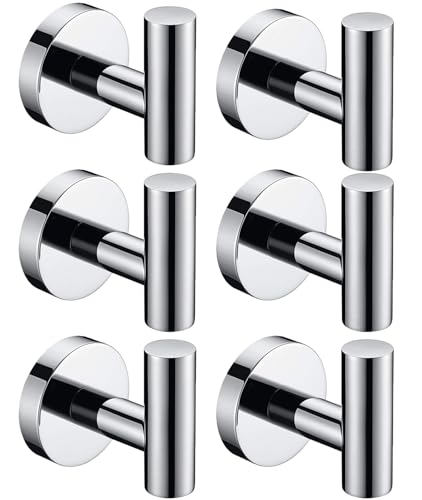Nolimas Towel Coat Hook Polished Chrome SUS304 Stainless Steel Bathroom Clothes Cabinet Closet Sponges Robe Hook Wall Mounted Round Kitchen Heavy Duty Door Hanger 6 Packs - color: 6pcs Polished Chrome