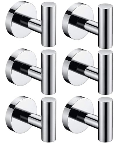 Nolimas Towel Coat Hook Polished Chrome SUS304 Stainless Steel Bathroom Clothes Cabinet Closet Sponges Robe Hook Wall Mounted Round Kitchen Heavy Duty Door Hanger 6 Packs - color: 6pcs Polished Chrome
