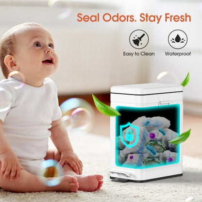 Small Bathroom Trash Can with Lid Soft Close, 6L / 1.6 Gallon Stainless Steel Small Garbage Can with Step Pedal, Slim Waste Basket for Bedroom, Toilet, Office - White - color: White, size: 1.3 Gallon