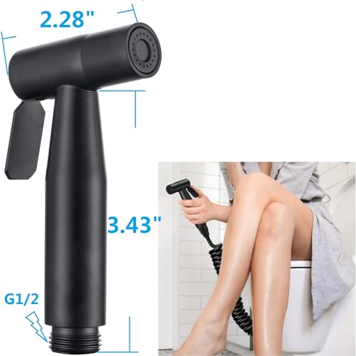 Stainless Steel Toilet Bidet Sprayer Head,Black | for Toilet,personal hygiene cleaning, bathroom cleaning, pet bathing,G1/2 interface. - color: Black