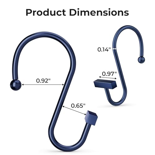 Navy Blue Shower Curtain Hooks, Bathway Shower Curtain Rings Rust Proof, 12PCS Shower Hooks for Shower Curtain, T-Bar Design Convenient Elegant Shower Curtain Hangers for Bathroom Kitchen Wardrobe - color: Navy Blue