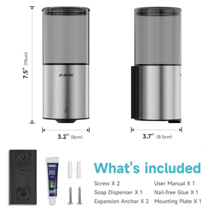 AIKE Automatic Soap Dispenser IPX7 Waterproof 13.5oz Stainless Finish | No-Drill and Screws for Mounting,Space Saving,Adjustable 5 Levels Precise Dispense for Bathroom,Easy Refill Wide Opening - color: Brushed Stainless Steel
