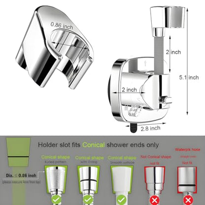 Suction Cup Shower Head Holder - Angle Adjustable Spring Arm, Flexible Wall Mount Shower Hose Holder, Removable Hand Held Shower Bracket with Vacuum Lock & Bonus Hook for Bathroom, Kitchen - color: Silver