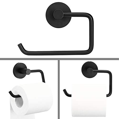 4 Piece Bathroom Accessories Set (Single Towel Bar, Towel Ring, Toilet Paper Holder, Double Towel Hooks), Wall Mounted Bath Hardware Accessory Fixtures Set - color: Matte Black Holder- 4