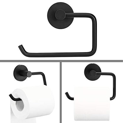 4 Piece Bathroom Accessories Set (Single Towel Bar, Towel Ring, Toilet Paper Holder, Double Towel Hooks), Wall Mounted Bath Hardware Accessory Fixtures Set - color: Matte Black Holder- 4