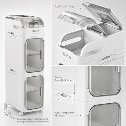 BINSIO 3-Tier Slim Bathroom Storage Cabinet, Rolling Toilet Paper Storage Cabinet with Clear Doors, Narrow Toilet Side Organizer for Small Bathrooms, Rolls, Wipes, Cleaners and Bathroom Essentials - size: 3 Tiers