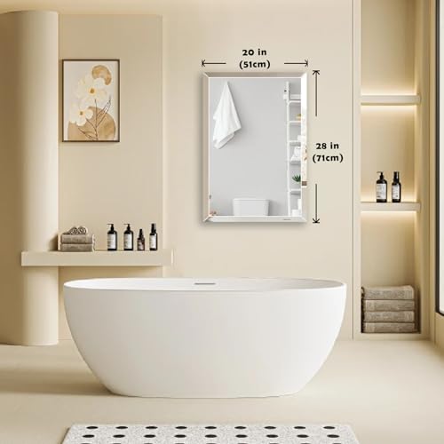 1 PCS 20x 28 Beveled Wall Mirror Decorative Bathroom Vanity Mirror | Beveled Edge,Shatterproof Frameless Mirror,Modern Design,Rectangle - size: 28"L x 20"W