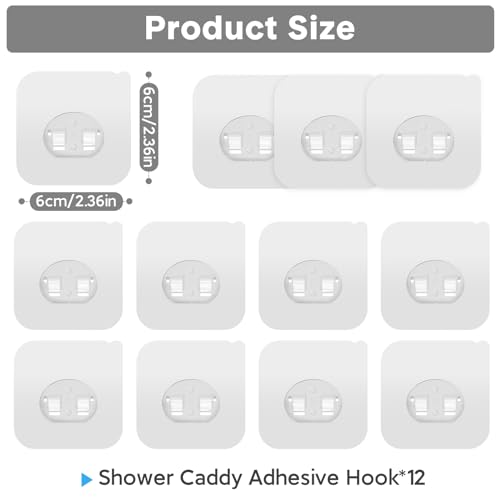 Shower Caddy Adhesive Replacement, Transparent Strong Adhesive Hooks, No Drilling, Waterproof, for Shower Caddy, Bathroom Storage Shelves and Kitchen Racks (Single*12pcs) | No Drilling, Waterproof, for Shower Caddy, Bathroom Strong Storage Shelves and Kit