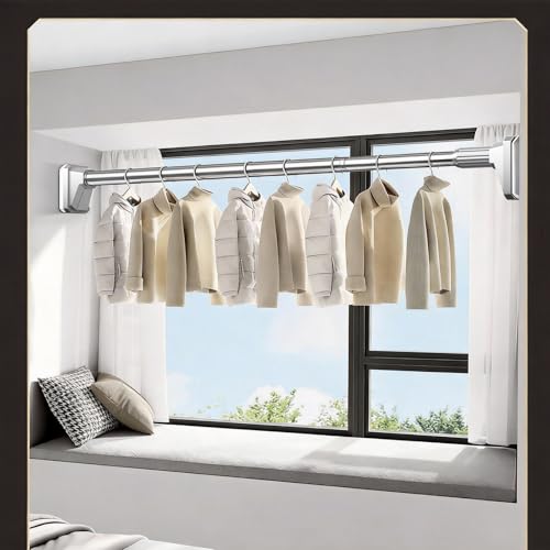 Silver Shower Curtain Rod 39 to 137 Inch,Heavy-Duty inner Lock Stainless Steel Telescopic Rod,1.2-Inch Diameter Bathroom Anti-Rust And anti-Slip Tension Rod Without Drilling,Convenient to Use - color: Stainless steel, size: 39-137 Inches