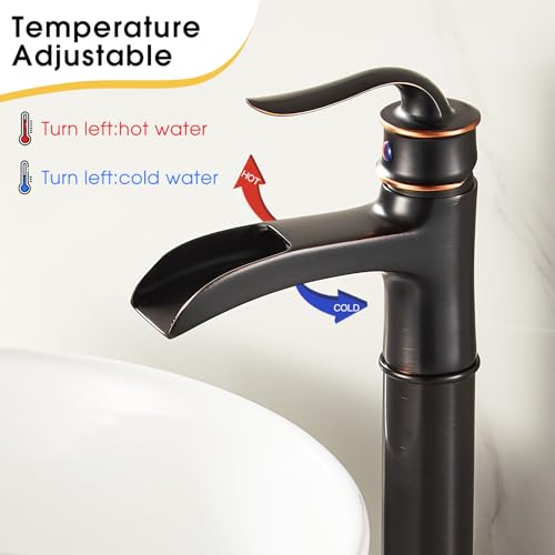 Tall Vessel Waterfall Faucet Bathroom Faucet Single Handle One Hole Oil Rubbed Bronze Finish Large Spout Lavatory Faucets Oil Rubbed Bronze - color: Tall - Oil Rubbed Bronze - Single