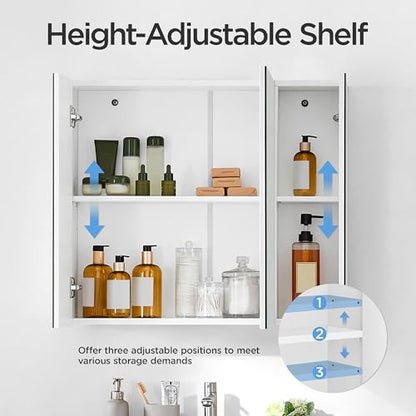 Yaheetech 28" White Bathroom Medicine Cabinet with 3 Frameless Mirror Doors | Bathroom Mirror with Storage, 28" x 24" x 6" MDF Wall Cabinet, Adjustable Shelf, Soft-Close Glass Doors, Frees Up Counters - style: 3 Doors