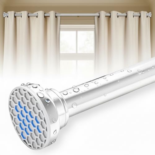 Silver Shower Curtain Rod 45-82 Inch Integration Tension Curtain Rod, Load 44LBS No Splice 304 Stainless Steel Adjustable Spring Heavy Duty Tension Rods for Bathroom Windows No Drill Non Slip - color: Silver, size: 45-82 Inch