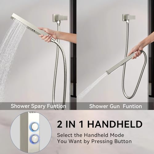 Shower System Dual Head，STARBATH 12+6" Rainfall Shower Head and Handheld Spray, Wall Mounted 3 Way Shower Faucet Set with Push Button Pressure Balance Valve and Trim Kit Brushed Nickel - color: Brushed Nickel, size: 6+12 inch-08
