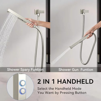Shower System Dual Head，STARBATH 12+6" Rainfall Shower Head and Handheld Spray, Wall Mounted 3 Way Shower Faucet Set with Push Button Pressure Balance Valve and Trim Kit Brushed Nickel - color: Brushed Nickel, size: 6+12 inch-08