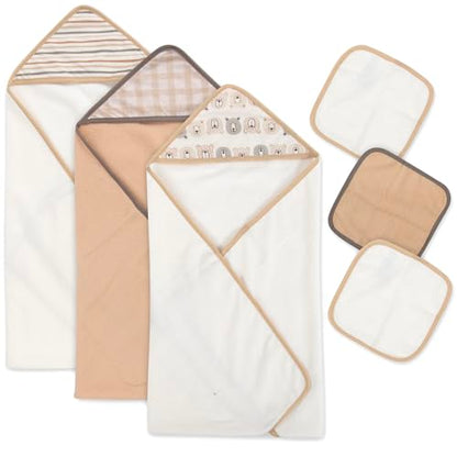 Hooded Baby Bath Towel and Washcloth 6 Piece Set for Newborns, Infants & Toddlers, Boys & Girls Baby Hooded Towels Set (Teddy Bears & Stripes) - color: Teddy Bears & Stripes
