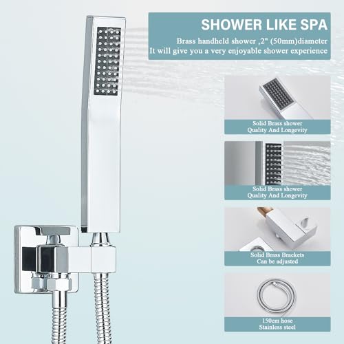 Ceiling Mount Shower Faucet Set 12 Inch LED Rainfall Shower Head Bathroom Rainfall Shower System with Handheld Spray Rough-in Valve Body and Trim Included, Chrome Finished - color: ‎Polished Chrome, style: 12"-led