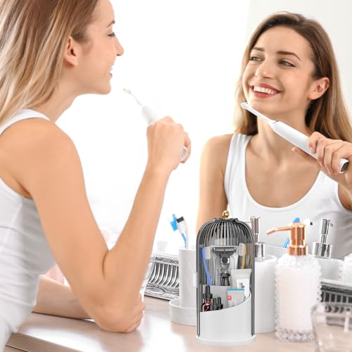 Toothbrush Holders with Sliding Lid for Bathroom Counter Organizer, Tooth Brush Toothpaste Holder for Bathroom Vanity Makeup Brushes Holder-White - color: White
