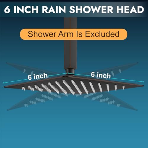 Midanya Square Rain Shower Head,High Pressure,Oil Rubbed Bronze 6 Inch | 360°Swivel,Ceiling or Wall Mount,Waterfall Full Body Coverage,Bathroom Remodel,Stainless Steel Large Rainfall Shower Head - color: Bronze, size: 6 Inch