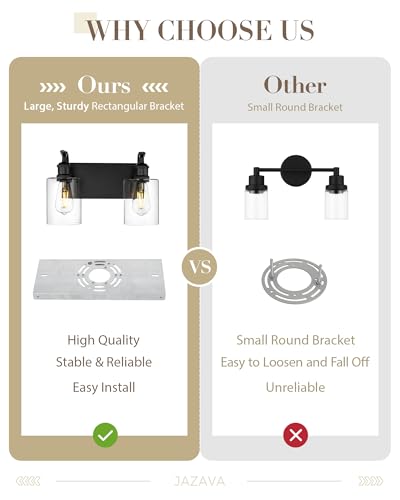2-Light Black Bathroom Light Fixture Over Mirror, Modern Vanity Light, Clear Glass Wall Sconce, VL01BK-2 - color: Black & Clear Glass, size: 2 LIGHT