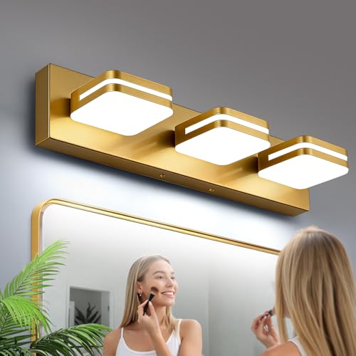 Torondo 360° Rotate LED Bathroom Vanity Light Fixtures, Acrylic Vanity Lights for Bathroom, Modern Wall Lighting Fixtures Over Mirror Living, Gold, Natural White, 3-Light, 17-Inch - color: Gold, Natural White, size: 3-Light, 17-Inch