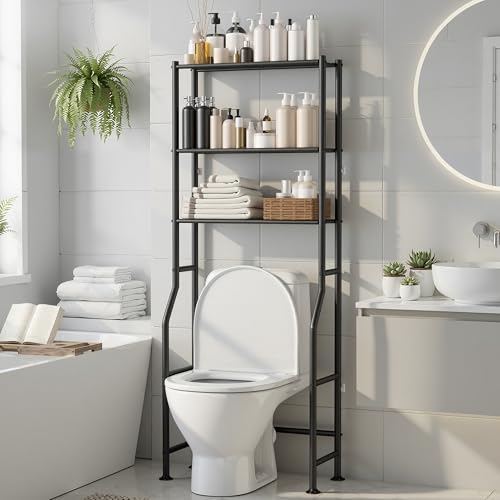 3-Tier Over The Toilet Storage, Freestanding Metal Bathroom Shelves, Space Saver Above The Over Toilet Storage Shelf for Bathroom (Black) - color: Black