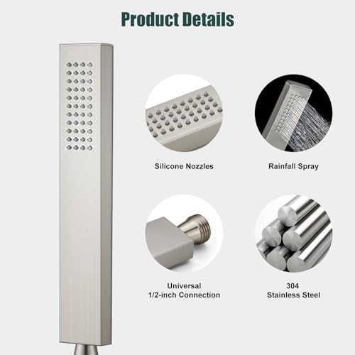 Heyalan Hand-held Shower Head Set-SUS304 Handheld Shower, Brushed Nickel | SUS304 stainless steel wand, straight-style design, single rain spray, 59-inch long hose and standard 1/2-inch connection - color: Brushed Nickel, style: Straight Style