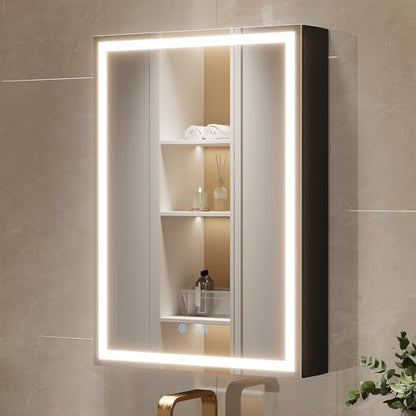 Spliceable Modular LED Lighted Bathroom Medicine Cabinet Mirror with Anti-Fog Aluminum Frame, Adjustable Lighting, Built-in Sockets & USB Ports – Wall Mounted (Left Hinge, 28" L x 20" W) - color: 20"×28" Led Left Hinge Cabinet