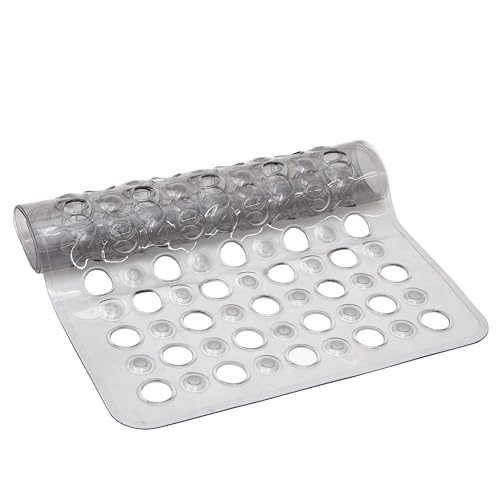 Kenney KN67245 Vinyl Bubble Bath Mat, Shower Mat, Tub Mat with Suction Cups and Large Drain Holes for Use Inside the Bathroom Shower, 27" L x 14.5" W, Gray - color: Gray