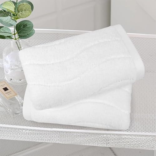 White Hand Towels for Bathroom Wavy Jacquard - 2 Piece | Luxury Spa Hotel Hand Towel, Quick Dry Absorbent Face Towels, 13x29 Inches - color: White