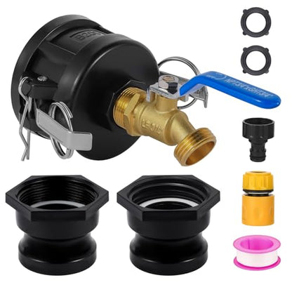 IBC Tote Hose Adapter, 2" Cam Lock Fittings for 275-330 Gallon IBC Tote Tank, 2" Fine and Coarse Groove, 3/4" Male NPT Inlet ×3/4" Male GHT Brass Hose Faucet Garden Hose Connector