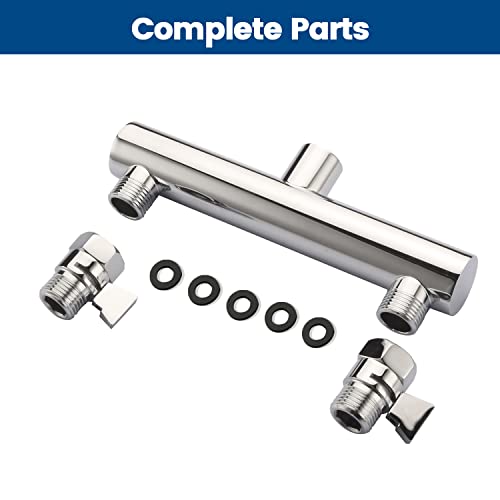 Dual Shower Head Manifold with Brass Shut Off Valve for 2 Fixed Shower Head Showering System Double Sprayer Manifold, Chrome - color: Chrome