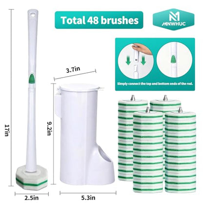 Disposable Toilet Brush, Toilet Bowl Cleaning System with 48 Count Wand Refills, Clean Brush Starter Kit with 1 Wand, 1 Storage Caddy and 1 wall Sticker (White) - style: Green-Toilet brush+48 refills